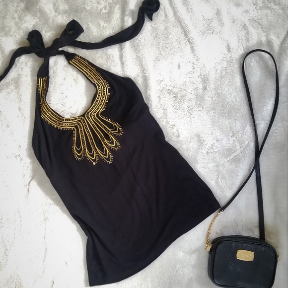 Apostrophe Tops - Black Halter Top With Beautiful Beading